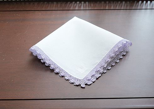 Cotton handkerchief. Kentucky Blue colored Lace Trimmed - Click Image to Close